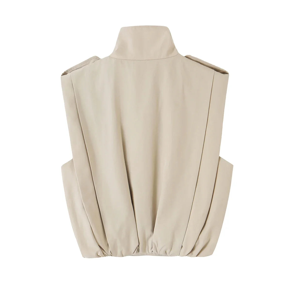 2026 Autumn Women Stand Collar Double Breasted Vest Epaulet Decor Ruched Hem Sleeveless Cropped Waistcoat Casual Outer Top