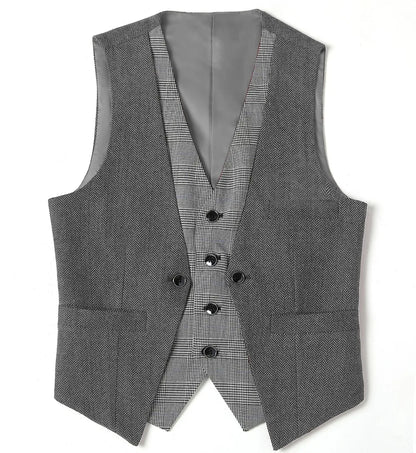 Men's Herringbone Vest – V-Neck Single Breasted Waistcoat for Weddings & Formal Events