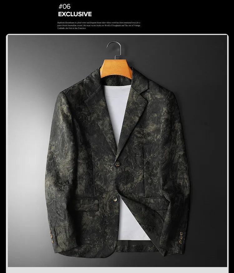 Spring Autumn Vintage Jacquard Suit Jacket Men High Quality Slim Fit Casual Social Blazers Business Office Wedding Party Coats