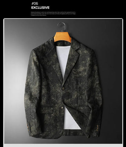 Spring Autumn Vintage Jacquard Suit Jacket Men High Quality Slim Fit Casual Social Blazers Business Office Wedding Party Coats