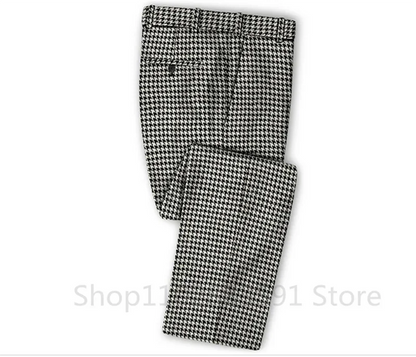 2 Piece Plaid Men Suits for Wedding/Business Slim Fit Houndstooth Checkered Groom Tuxedos Male Fashion Clothes Jacket with Pants
