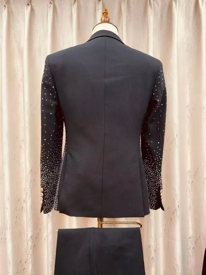 Man Gorgeous Beaded Tuxedo 3 Pieces Party Prom Wear Elegant Handsome Peak Lapel Men's Slim Fit Suits Wedding Birthday Sets S-3XL