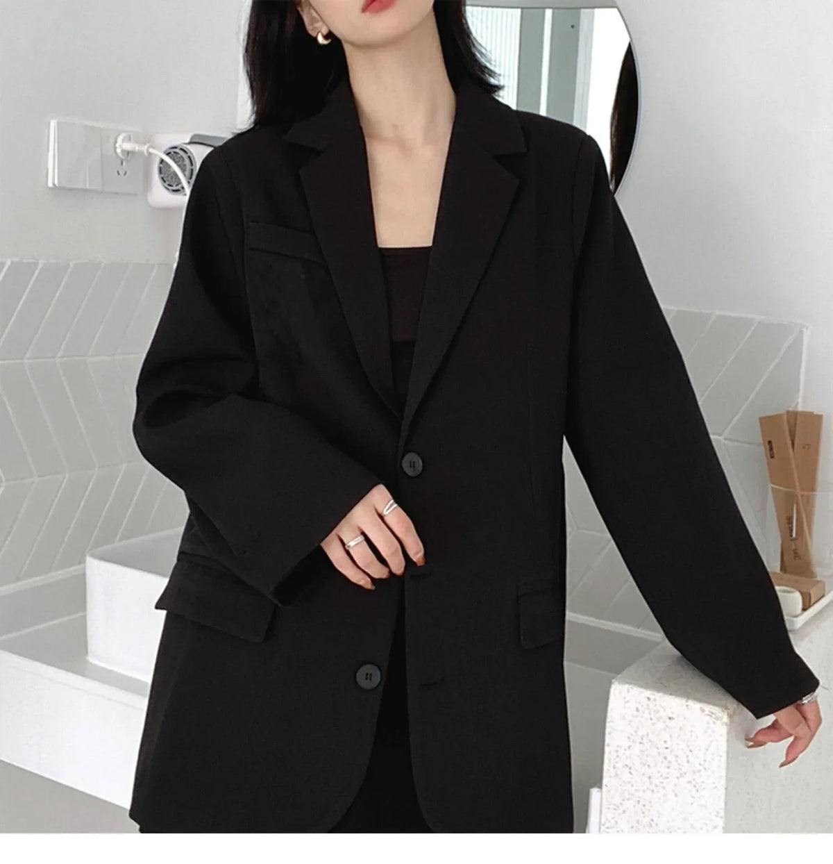 Retro ey ular Women's Suit Loose Hong Kong Sle Faionable Korean Version Spring Autumn New Arrival Polyester Fabric