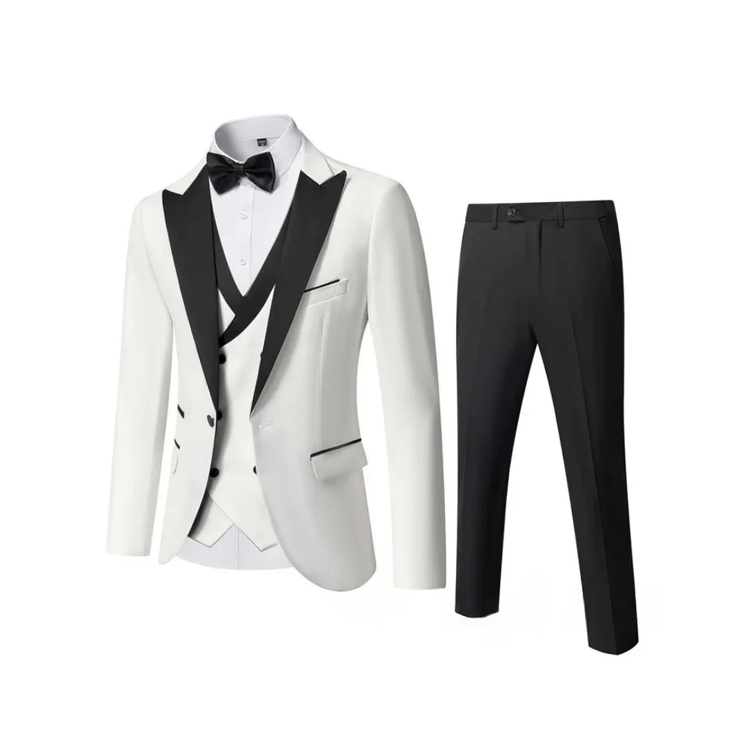 Men's 3 Piece Slim Fit Wedding Tuxedo Set Peak Lapel One Button Suit Jacket Double Breasted Vest Pants