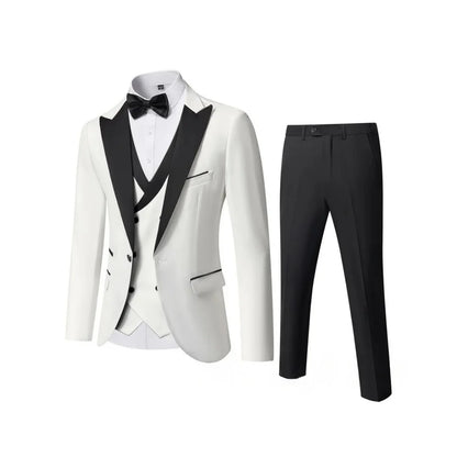 Men's 3 Piece Slim Fit Wedding Tuxedo Set Peak Lapel One Button Suit Jacket Double Breasted Vest Pants