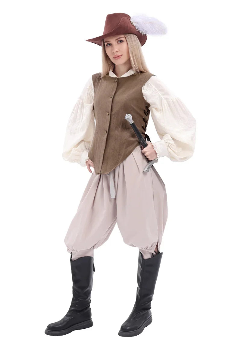 Women Pirate Vest Medieval Costumes Adult Halloween Renaissance Vest Black Bard Vest Top Bodice