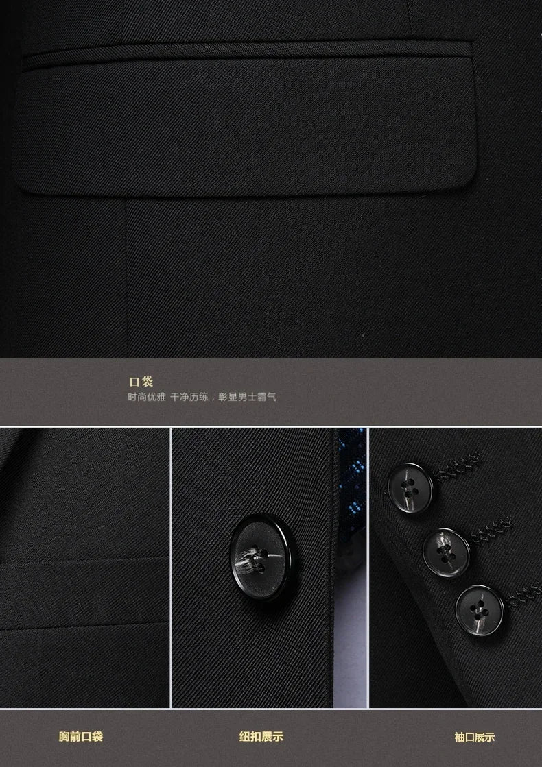 Men's 2 Piece Suit – Smart Casual Slim Fit Blazer and Trousers for Weddings and Formal Occasions – Black – Big & Tall Sizes
