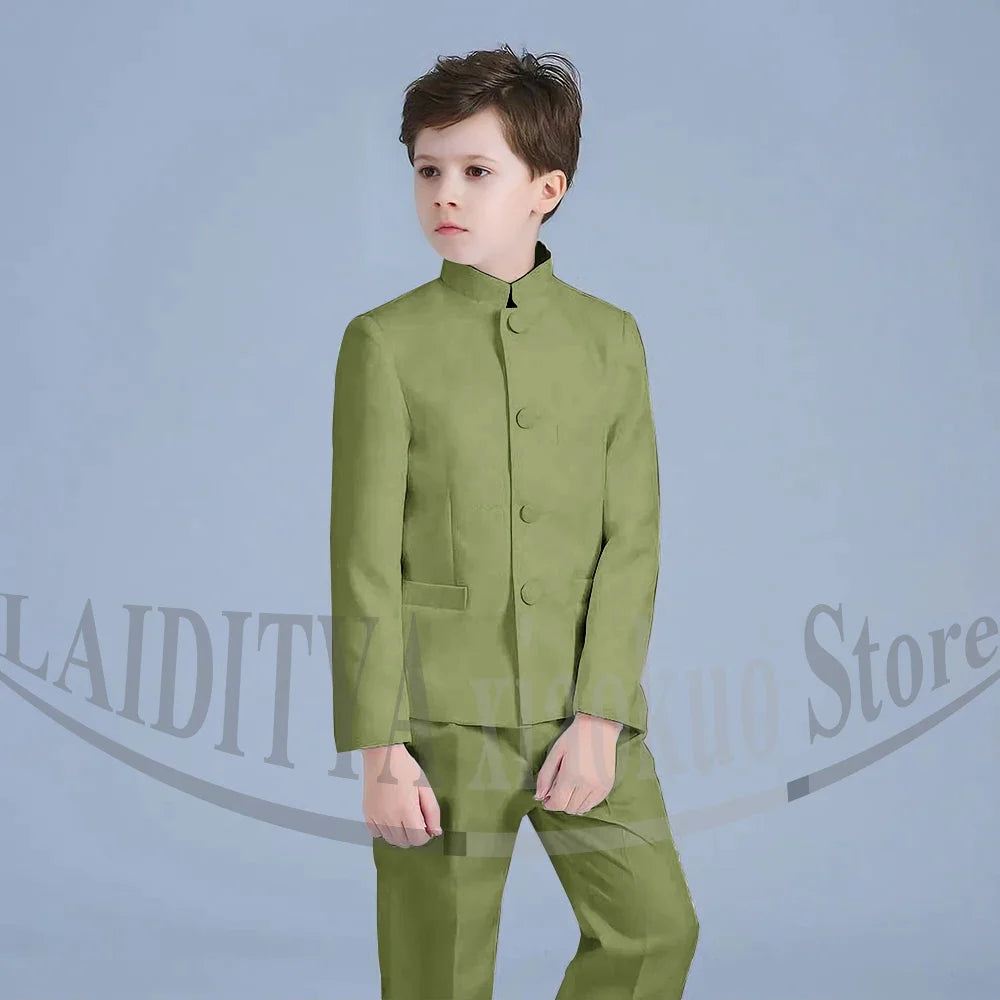 Boy Suits Fashion Stand Collar Single Breasted Outfits 2 Piece Formal Party Tuxedo Daily Casual Slim Children's Clothing