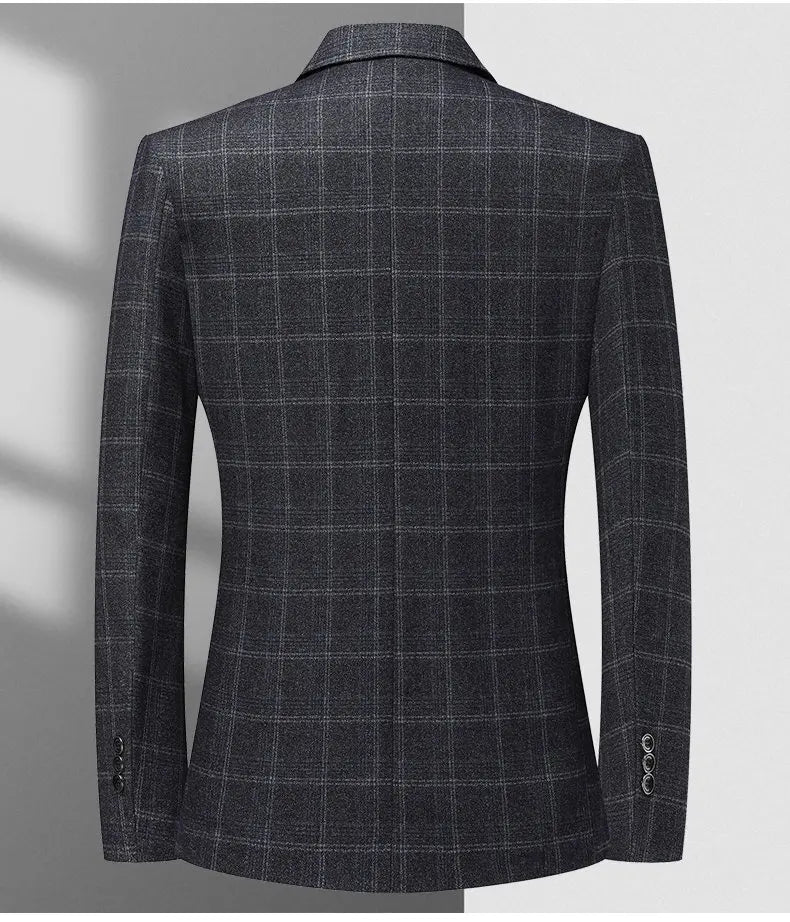 Blazer The New Autumn and Winter Fashion Middle-aged Business Casual Checkered Wedding Host Men's Outdoor Performance Blazer
