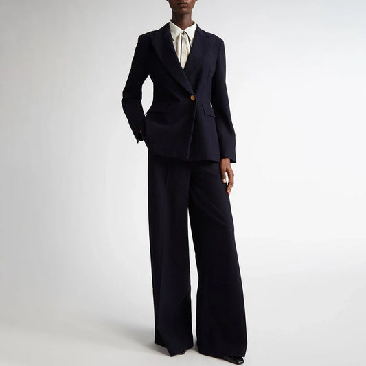 Women's Tailored Black Fine Stripe Corduroy Suit Set Slim-Fit Single-Button 2Pieces(Blazer+Pants) for Commuter Elegance Custom