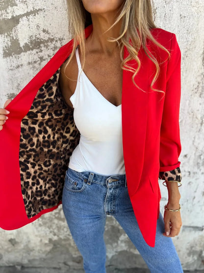 Fashionable Patchwork Color Leopard Print Lapel Small Suit Jacket Polyester Material Slim Fit Style Pure Offline Sales