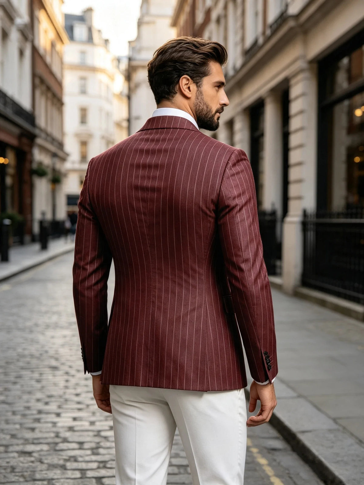 Men Striped Double Breasted Suit Jacket Notch Lapel Business Slim Fit Formal Blazer Elegant Lightweight Dress Coat For Prom Work