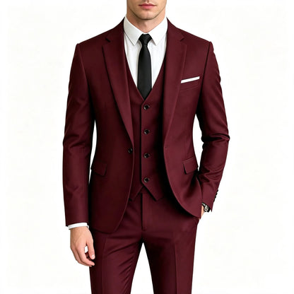 Elegant Men's 3 Pieces Suit Slim Fit 1 Button Tuxedo Blazer Vest Pants Formal Set For Business Casual Wedding Groom