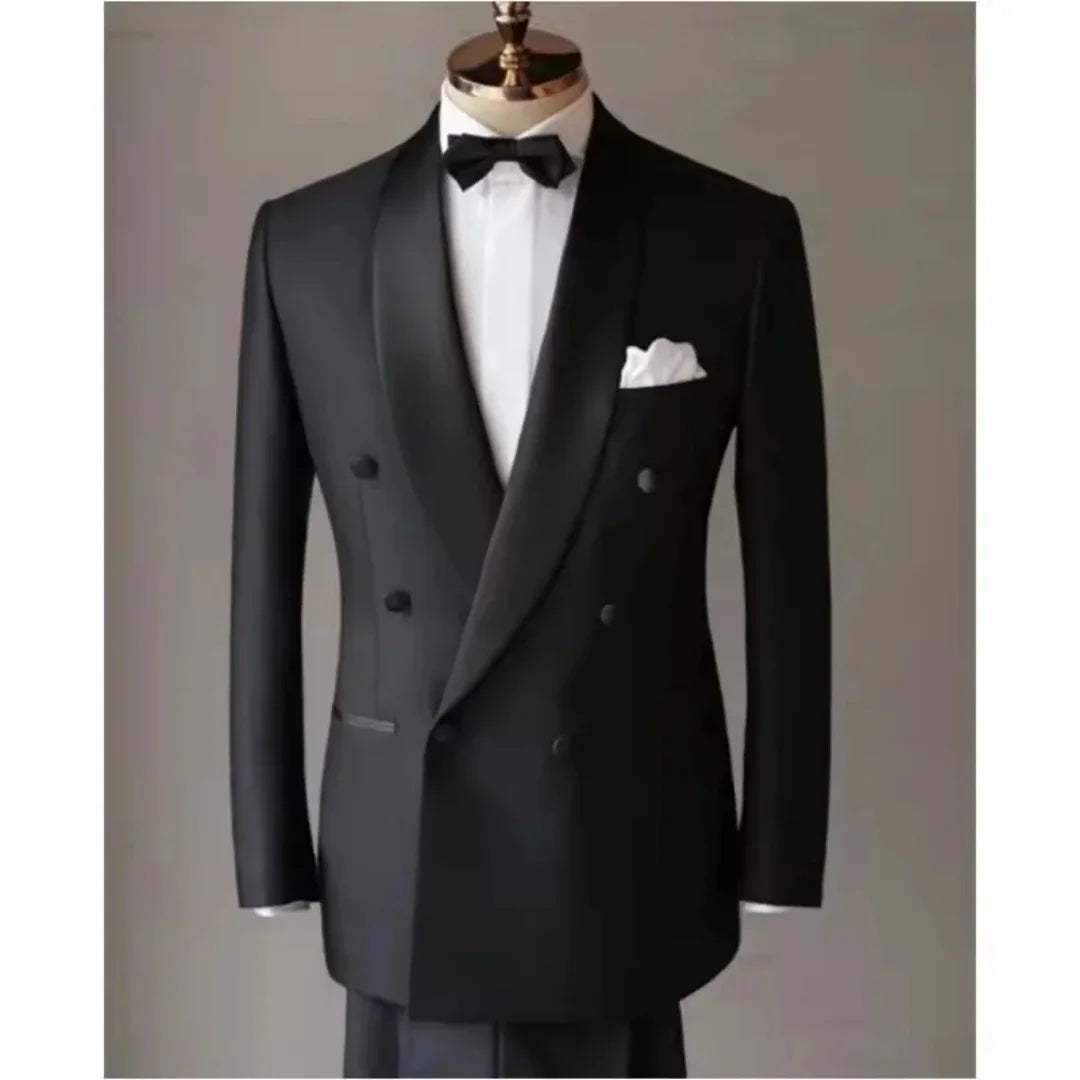 Men's 2-Piece Lapel Suit Slim Fit Double Breasted Jacket Long Pants Wedding/Groom's Dress Business Set