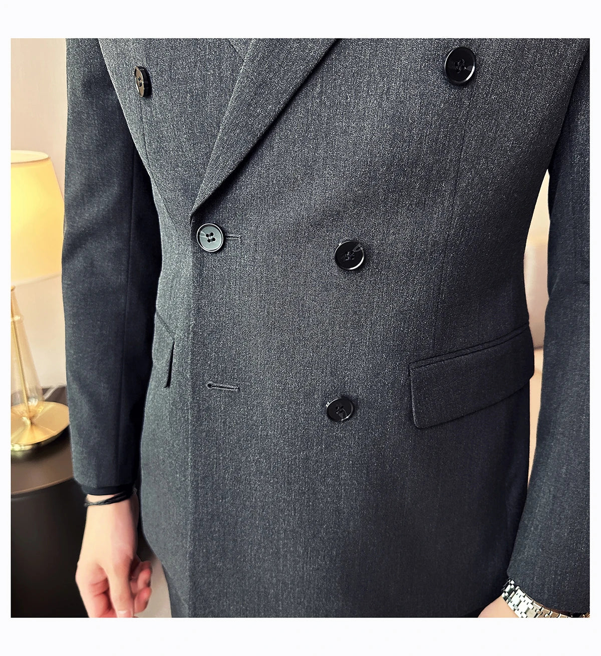 Men's Double Breasted Suit Set – Slim Fit Blazer, Vest & Pants for Wedding & Business