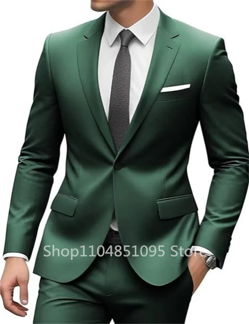 New Solid Slim Fit 2 Piece Wedding Men Suits Groom Tuxedos Formal Suit for Prom Party Busienss Best Man Notch Lapel Blazer Pants