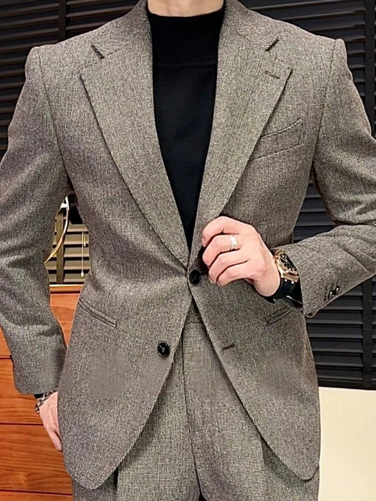 Designer Business Casual Mens Spring Autumn Slim Fit Single Breasted Suit Jacket Wide Leg Pants Two Piece Set Fashion Male Work