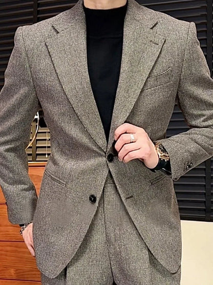 Designer Business Casual Mens Spring Autumn Slim Fit Single Breasted Suit Jacket Wide Leg Pants Two Piece Set Fashion Male Work