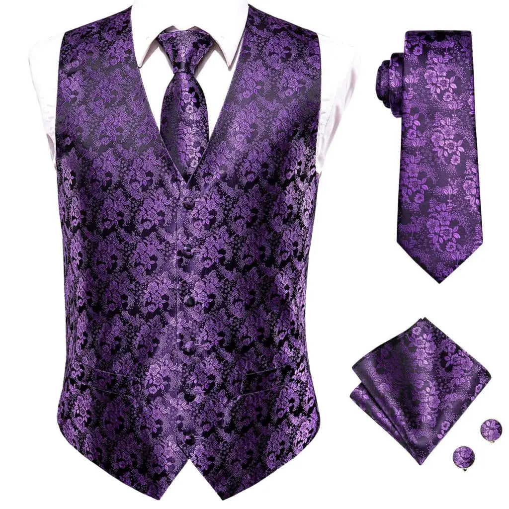 Men's Vest Set – Silk Floral Paisley Waistcoat & Tie Set for Weddings