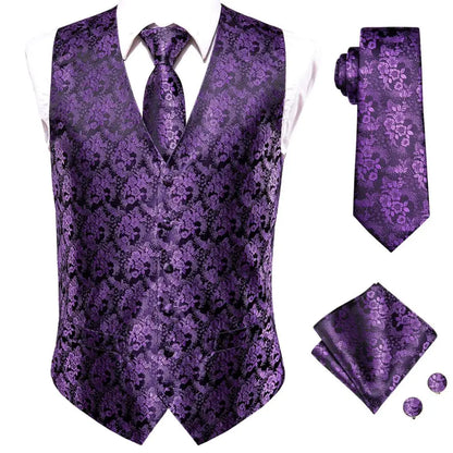 Men's Vest Set – Silk Floral Paisley Waistcoat & Tie Set for Weddings