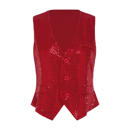 Womens Sleeveless Vests Nightclub Party Tops Sequined Waistcoat Clubwear Music Festival Vest 60s Disco Rave Jazz Dance Cosutme