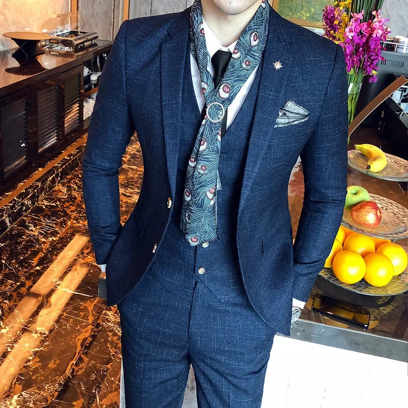 Men's 3-Piece Striped Formal Suit – Blazer, Vest & Trousers | Italian Style Business Gentleman