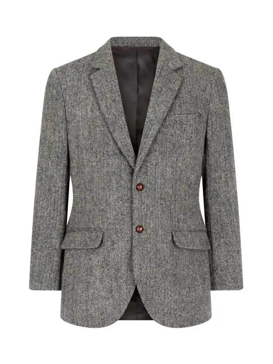 Casual Business Men Suits Blazer Slim Fit Tweed Herringbone Groom Suits Jacket For Wedding Single Breasted Jacket Tops One Coat