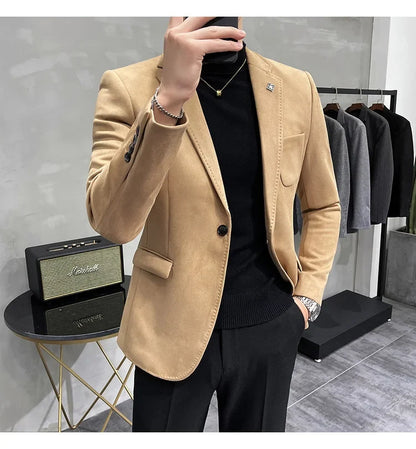 Men's Velvet Slim Fit Blazer Smart Casual Wedding Suit Jacket