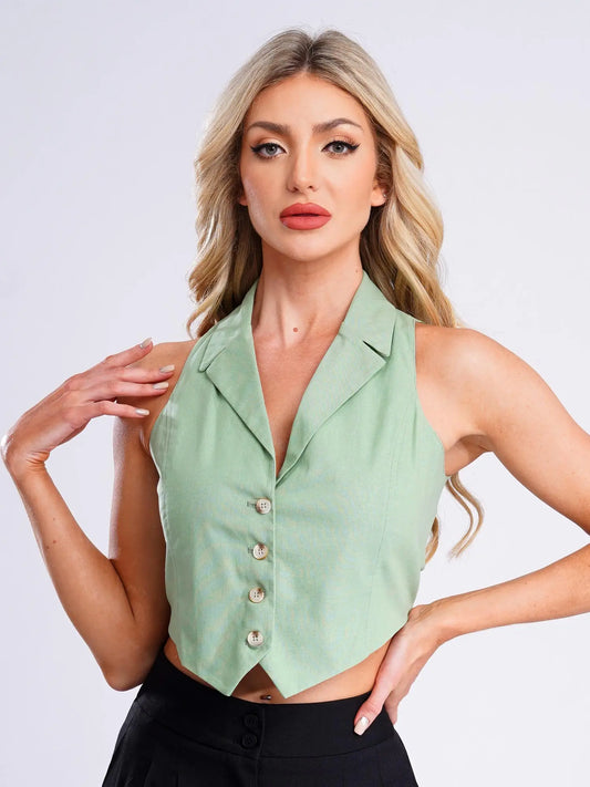 Office Lady Fashion Vest Streetwear Leopard Print Women's Waistcoat Button-down Vests Lapel Tank Top V Neck Vest Workwear Mujer