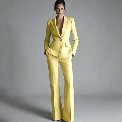 Elegant Women's One-Button Jacket+Pants Suit Set Classic Pink Peaked Lapel 2 Piece Formal Business Wedding Guest Outfit