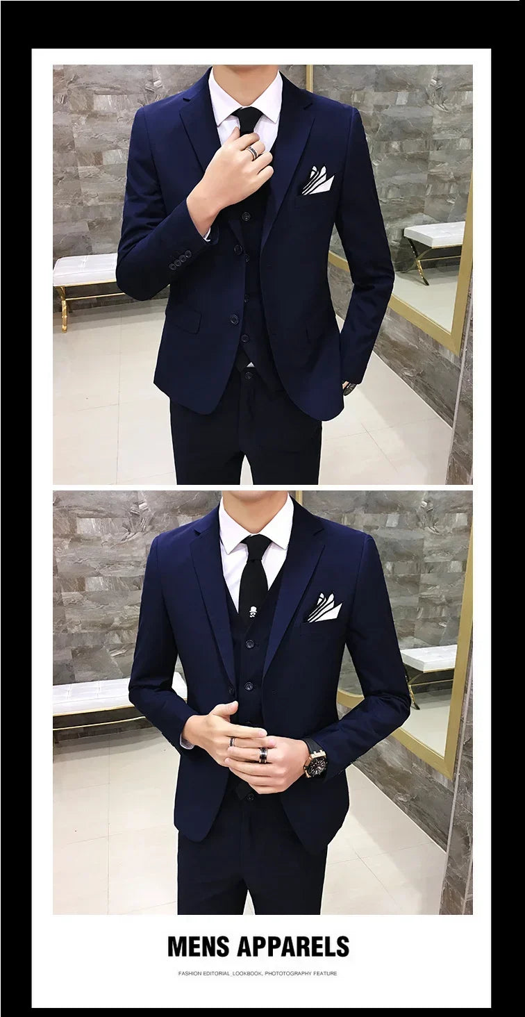 Men's 3-Piece Slim Fit Suit – Business & Wedding Formal Set with Blazer, Vest & Pants
