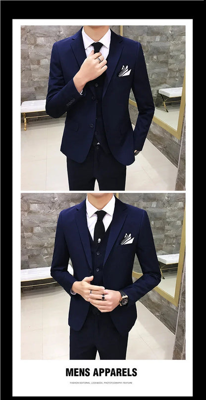 Men's 3-Piece Slim Fit Suit – Business & Wedding Formal Set with Blazer, Vest & Pants