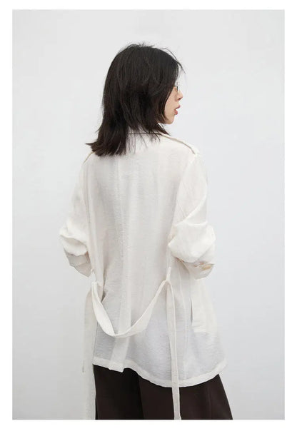 New Women Mid-length Trench Coats Loose Casual Oversized Double Breasted Office Ladies Blazer Jacket Spring Autumn