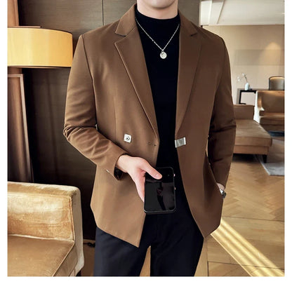 2024 Autumn Winter Men Blazers British Style Woolen Suit Jacket for Men's Business Casual Blazers Wedding Froom Dress Caots