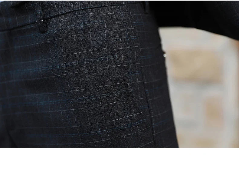 Men's Autumn Winter Trendy Three-Piece Suit Set Slim Fit Stylish Vest Trousers Ensemble Handsome Personality Wardrobe Essential