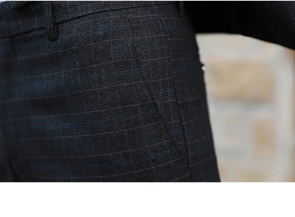 Men's Autumn Winter Trendy Three-Piece Suit Set Slim Fit Stylish Vest Trousers Ensemble Handsome Personality Wardrobe Essential