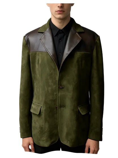 Men's Suede Blazer Single Breasted Slim Fit Classic Suit