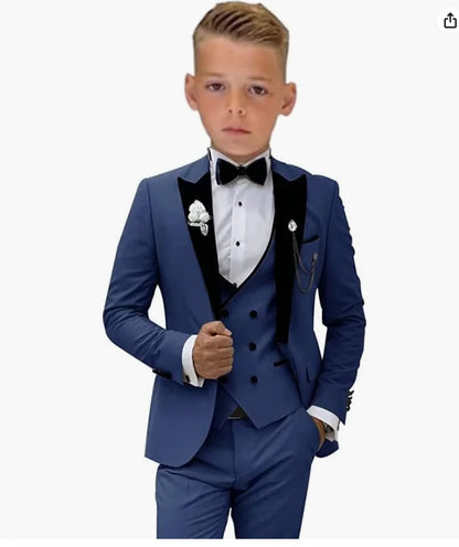 Beige Boys Suit Jacket Vest Pants Set Peaked Lapel Blazer Wedding Tuxedos for Kids Party Stage Dress Child Formal Suit