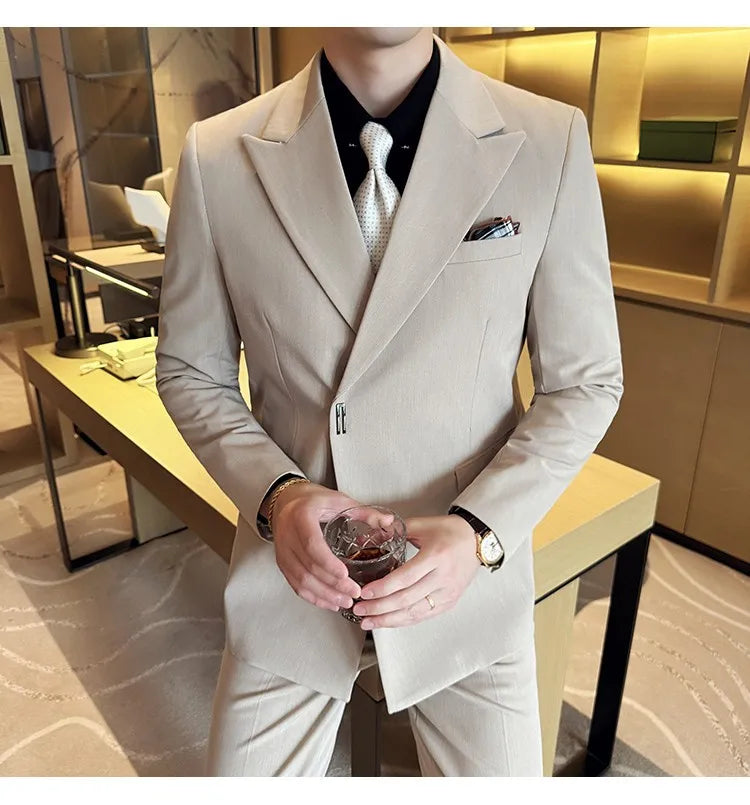 Men's 3-Piece Slim Fit Suit Set – Jacket, Vest & Pants for Wedding, Prom & Business