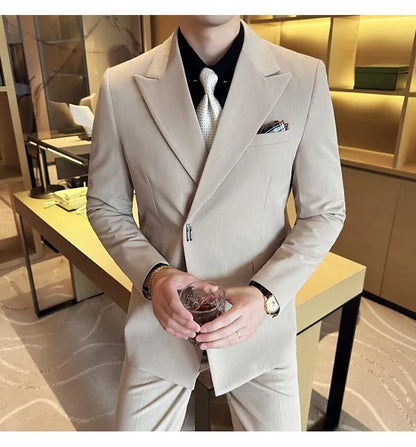 Men's 3-Piece Slim Fit Suit Set – Jacket, Vest & Pants for Wedding, Prom & Business