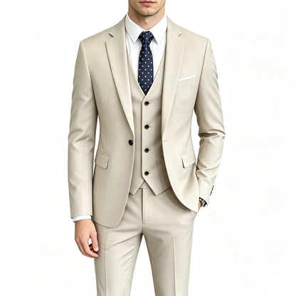 Elegant Men's 3 Pieces Suit Slim Fit 1 Button Tuxedo Blazer Vest Pants Formal Set For Business Casual Wedding Groom