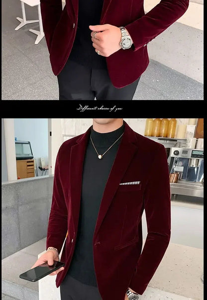 Mens Blazer Men's Fashion Business Corduroy Shirt Gentleman British Style Casual Slim-fit Wedding Work  Mens Blazer Jacket  5XL