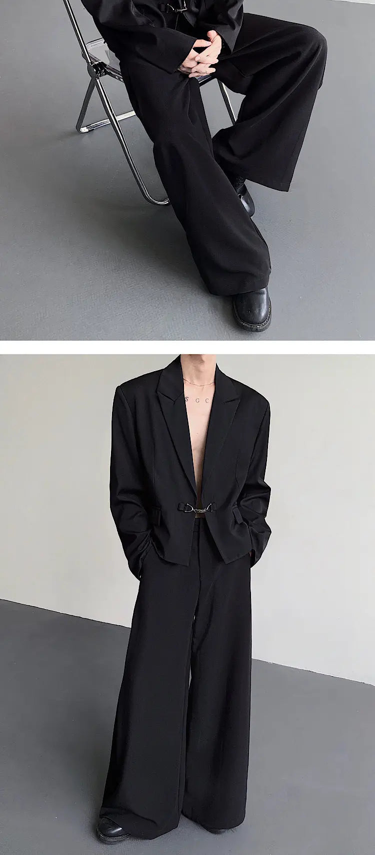 Fashion Korean Elegant Metal Buckle Placket Loose Blazer Coat Men 2025 New Solid Color Trendy Casual Male Clothes JY3447