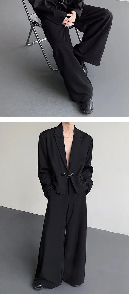 Fashion Korean Elegant Metal Buckle Placket Loose Blazer Coat Men 2025 New Solid Color Trendy Casual Male Clothes JY3447