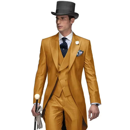 Costume de mariage pour homme 3 pièces violet, queue de pie, costume formel avec veste, pantalon, gilet - Ensemble de vêtements masculins tendance pour bal de promo