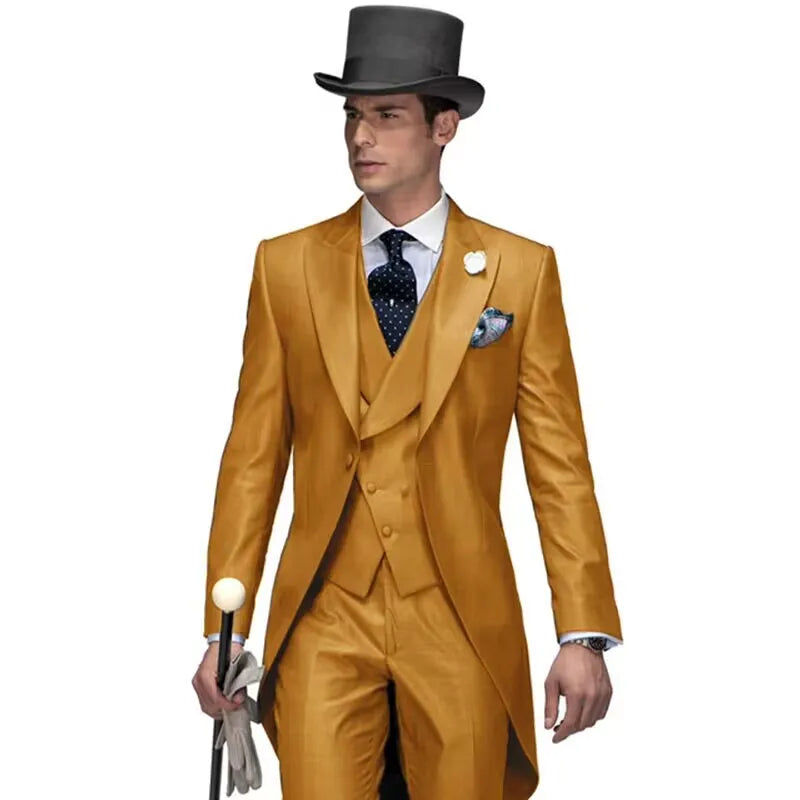 Costume de mariage pour homme 3 pièces violet, queue de pie, costume formel avec veste, pantalon, gilet - Ensemble de vêtements masculins tendance pour bal de promo