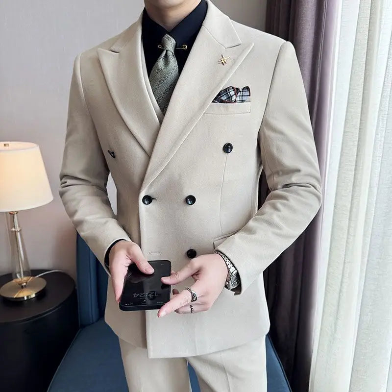 Men's Tuxedo Suit 3 Piece Set Slim Fit Bead Decoration One Button for Wedding Groom & Dinner