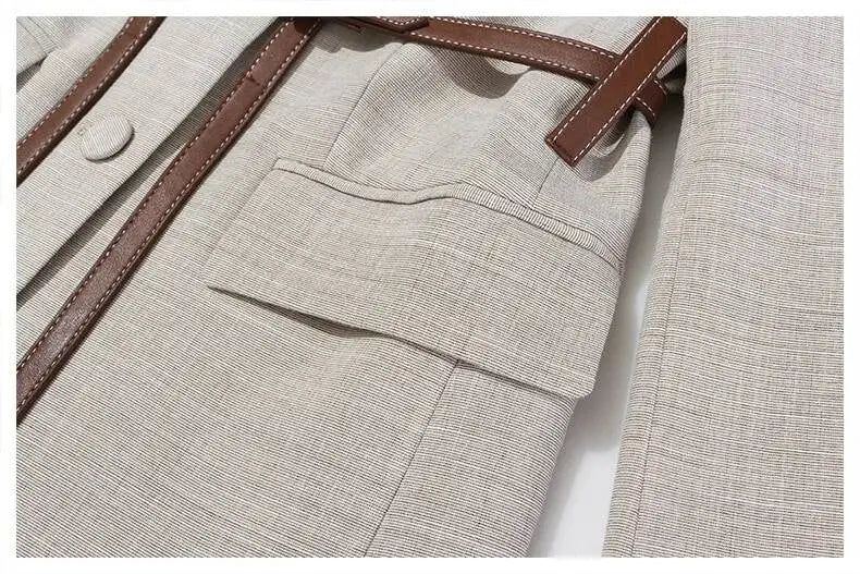 Women Blazer Contrast Color Spliced PU Leather Belted Slim Fit Single Breasted Elegant Urban High-end Jacket Spring HK10667