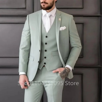 Men's 3-Piece Slim Fit Suit – Blazer, Vest & Pants Set for Wedding & Business