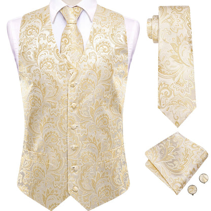 Men's Suit Vest Set – Floral Waistcoat with Tie, Hanky & Cufflinks for Weddings & Formal Events